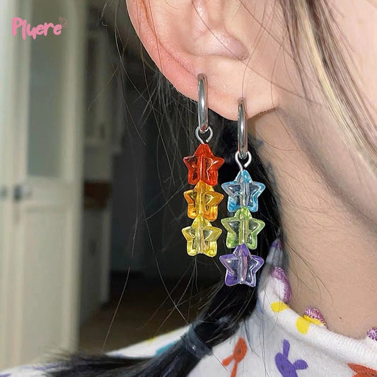 Y2K Rainbow Star Hoop Earrings