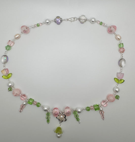 Cottagecore Pink & Green Necklace