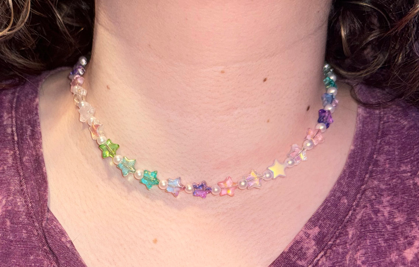 Translucent Stars with Pearls Choker Necklace