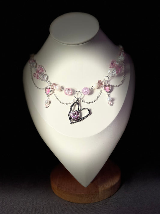 Y2K Pink & Pearls Necklace