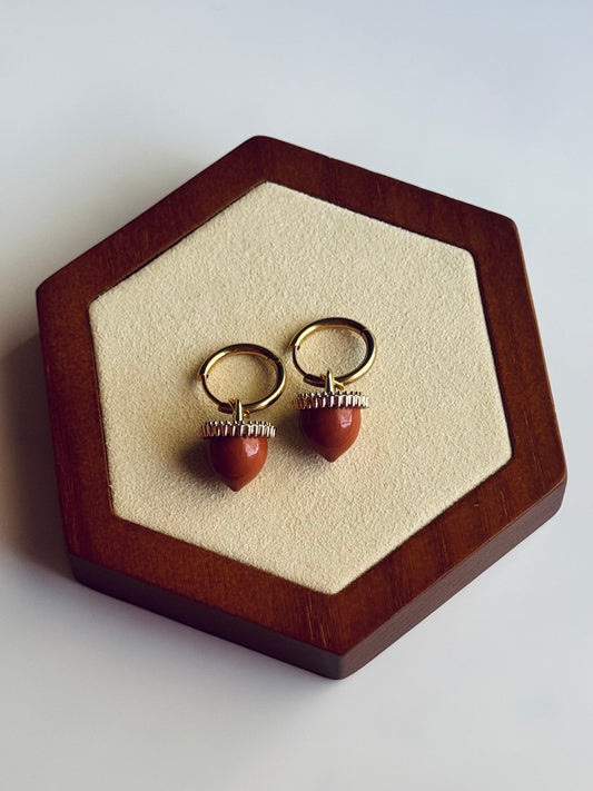 Acorn Charm Gold Hoop Earrings