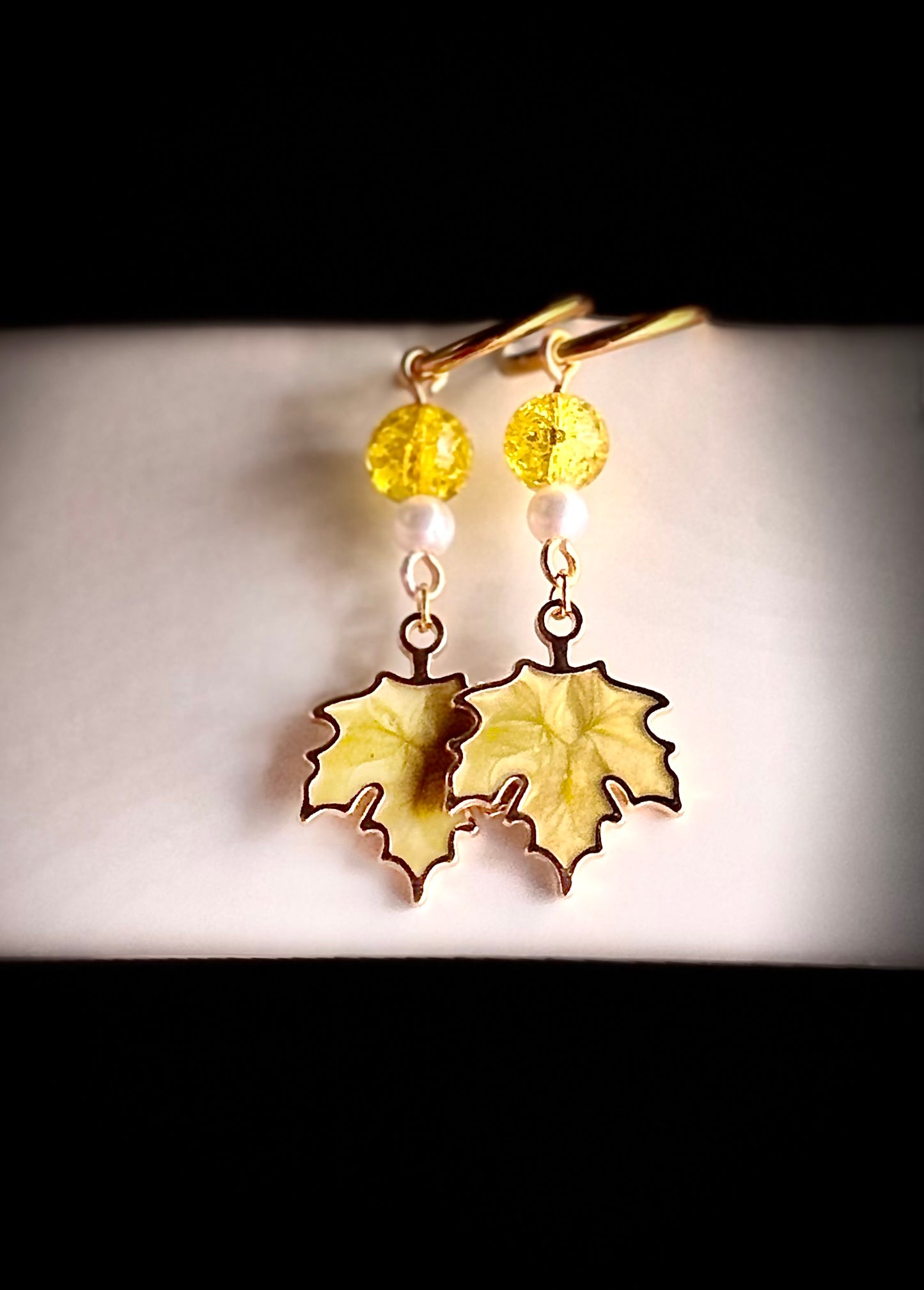 Yellow Maple Leaf Gold Hoops