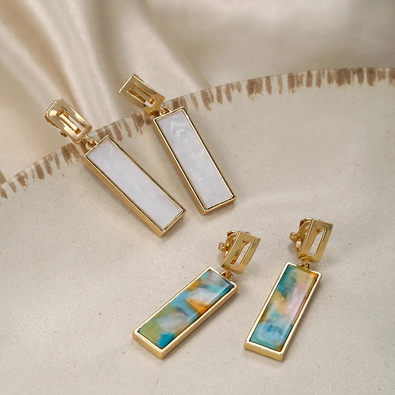 Golden Resin Clip-On Earrings Set