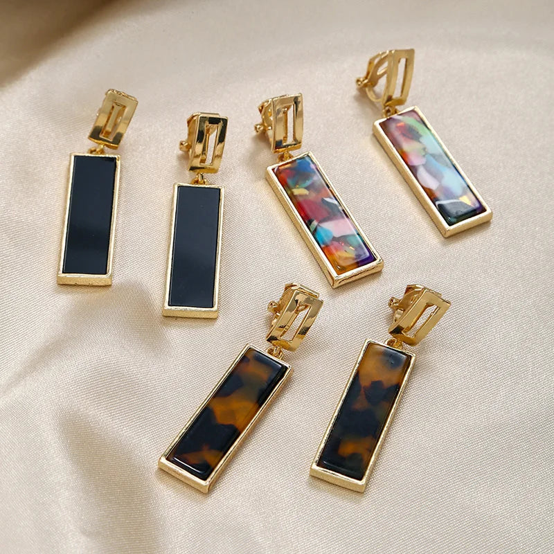 Golden Resin Clip-On Earrings Set