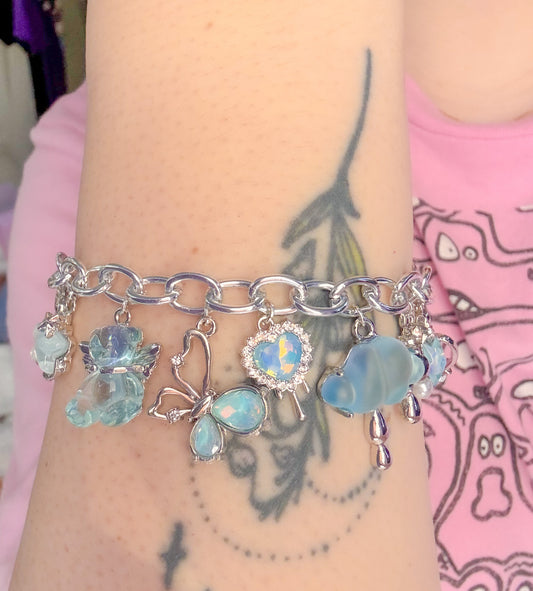 Y2K Silver + Blue Charm Bracelet