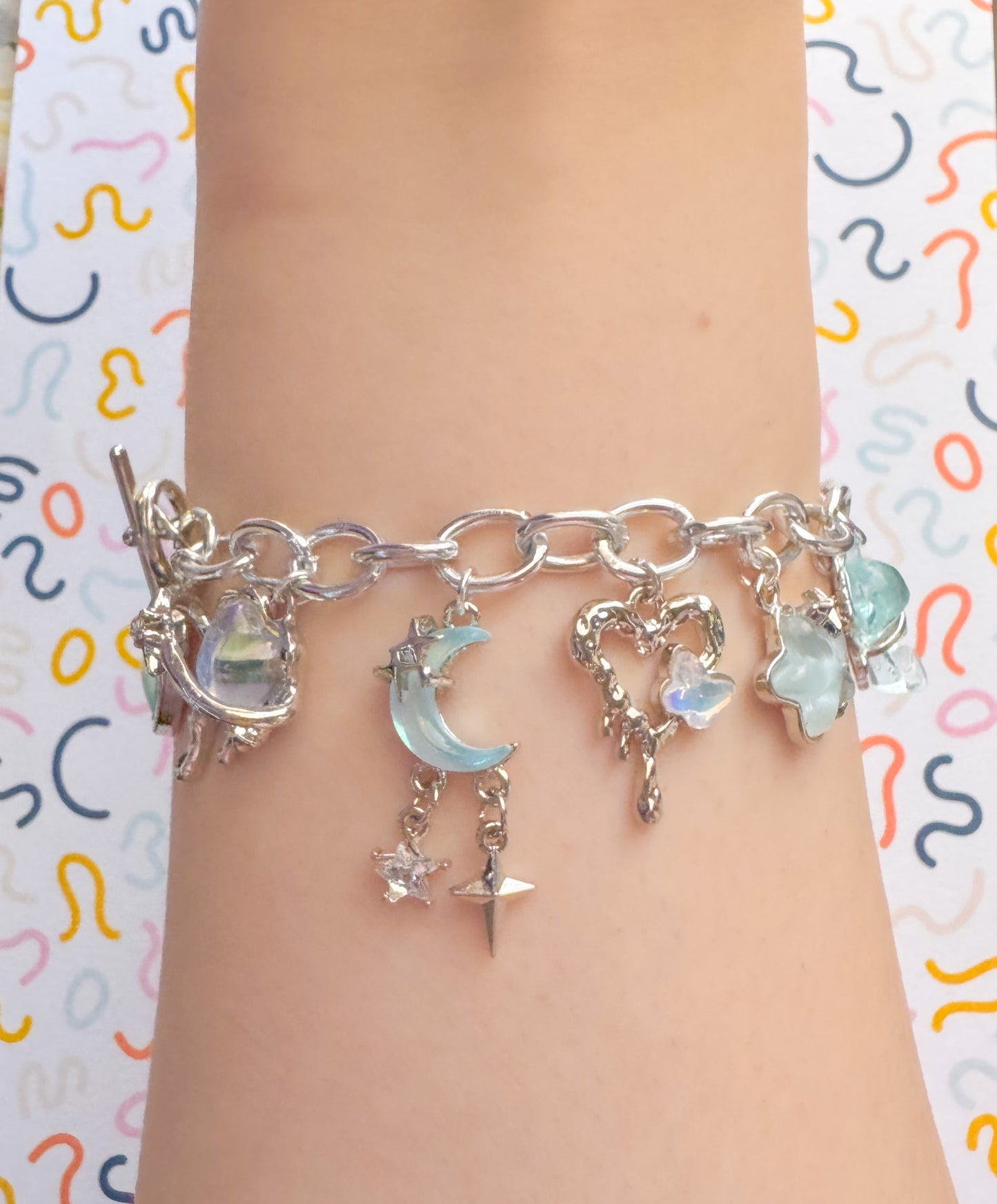 Y2K Silver + Blue Charm Bracelet