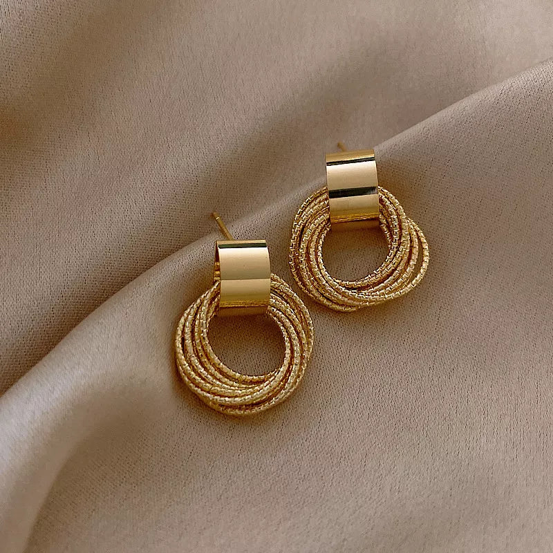 Retro Stacked Circle Stud Earrings