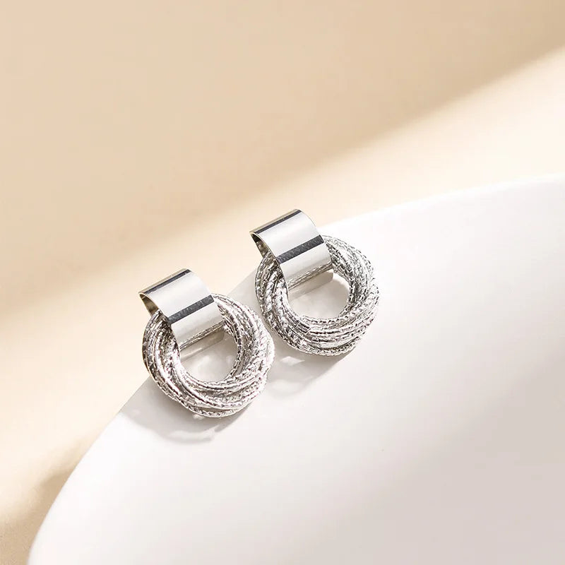 Retro Stacked Circle Stud Earrings