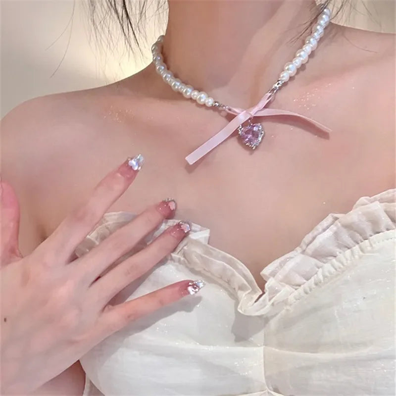 Y2K Pink Heart Pendant Necklace