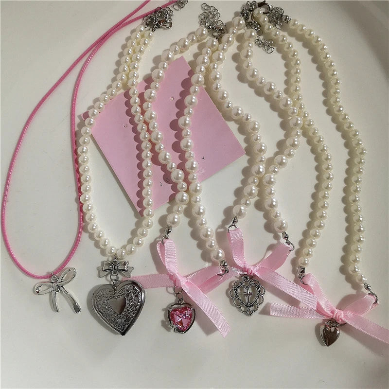 Y2K Pink Heart Pendant Necklace