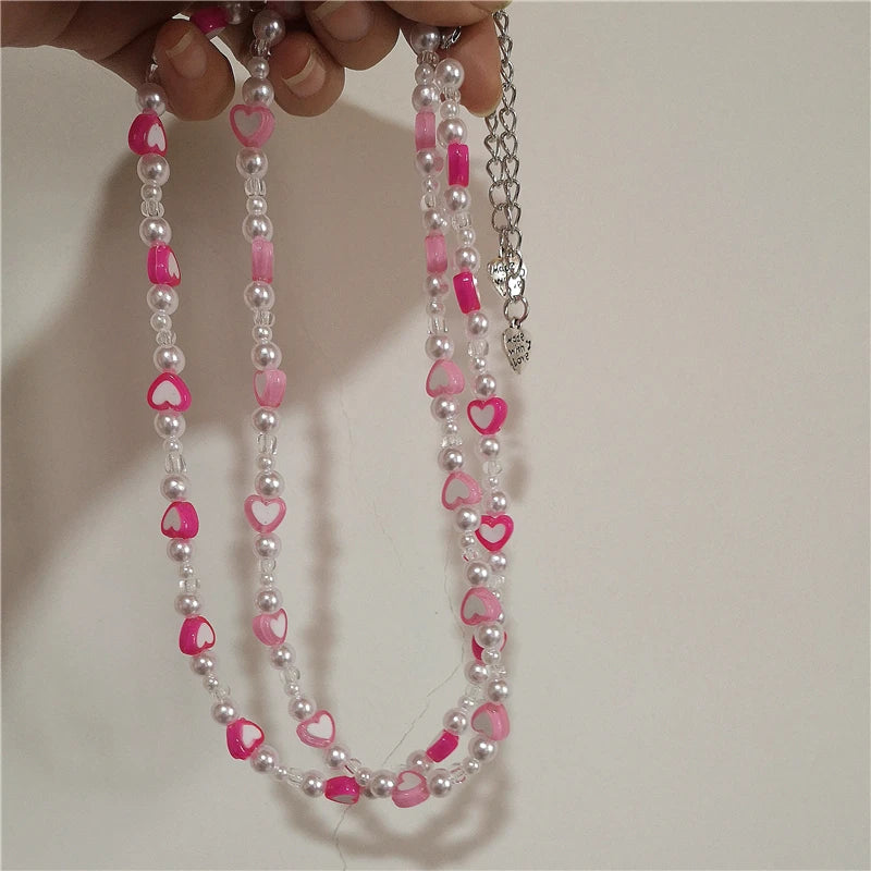 Y2K Bead Heart Choker Necklace